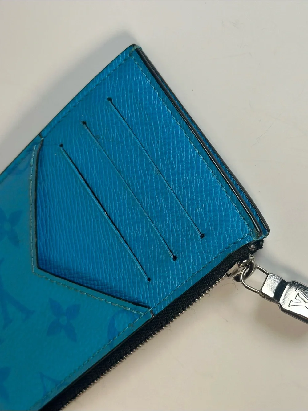 Authentic Louis Vuitton Taigarama Blue Lagoon Monogram Card Holder Wallet
